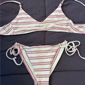 aerie Green Bikini with Pink Stripes
